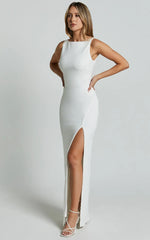 Indi Maxi Dress - Boat Neck Bodycon Dress in White