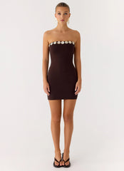 Leroy Button Mini Dress - Chocolate
