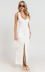 Maisy Maxi Dress - Scoop Neck Racer Back Fitted Dress in White