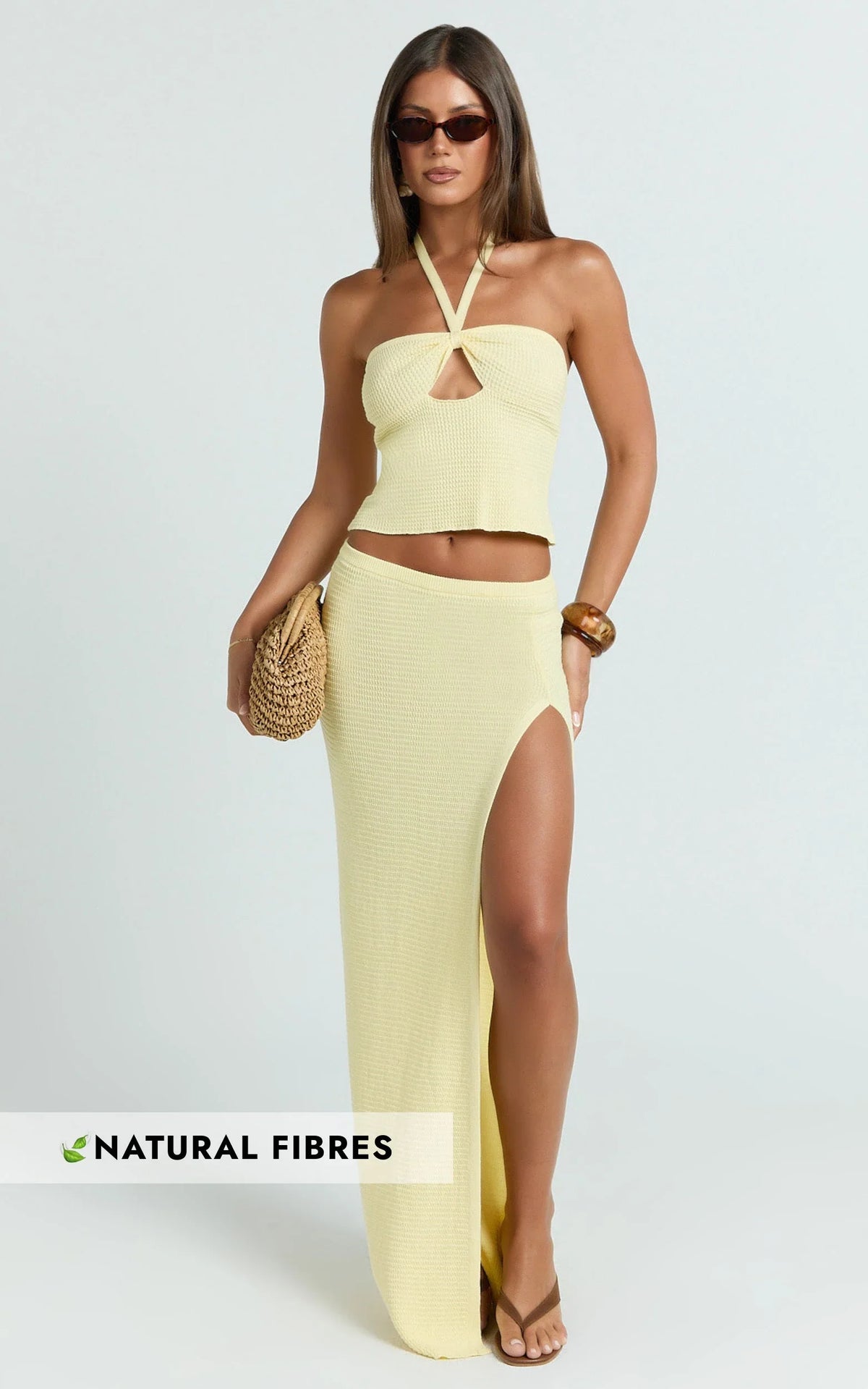 Agnes Maxi Skirt - Low Waist Thigh Split Crochet Maxi Skirt in Lemon