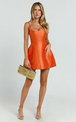 Carolina Mini Dress - Scoop Neck Panel Bodice Dress in Orange