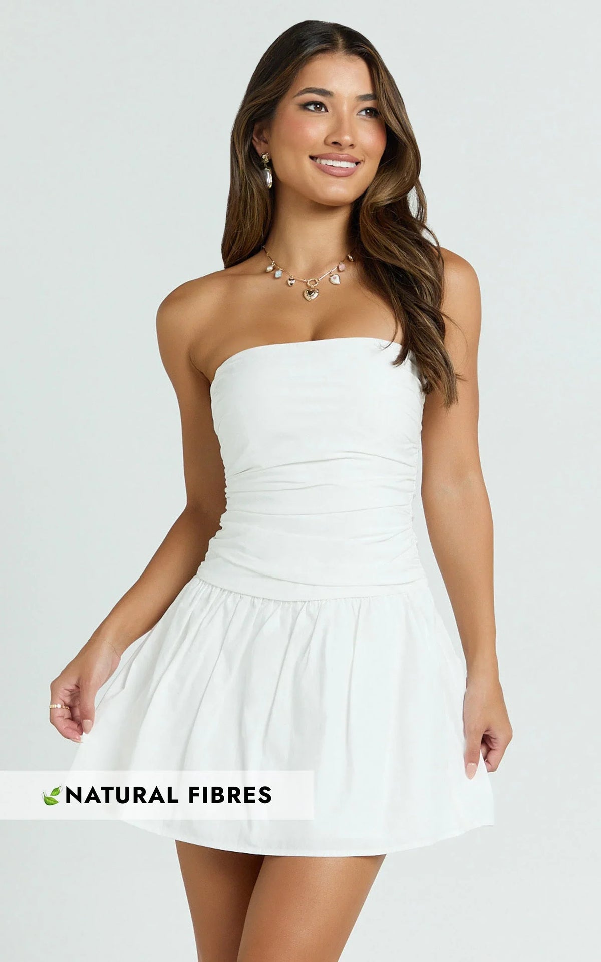 Donatella Mini Dress - Strapless Drop Waist Dress in White