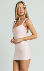 Janice Mini Dress - Square Neckline Dress in Pink