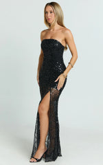 Ines Maxi Dress - Strapless Sequin Fit And Flare Dress in Black