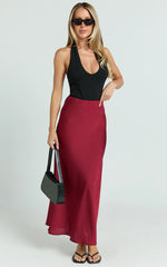 Amari Maxi Skirt - High Waisted Bias Cut Skirt in Wine