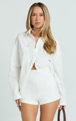 Dahlia Shorts - Paneled High Waisted Tailored Mini Shorts in White