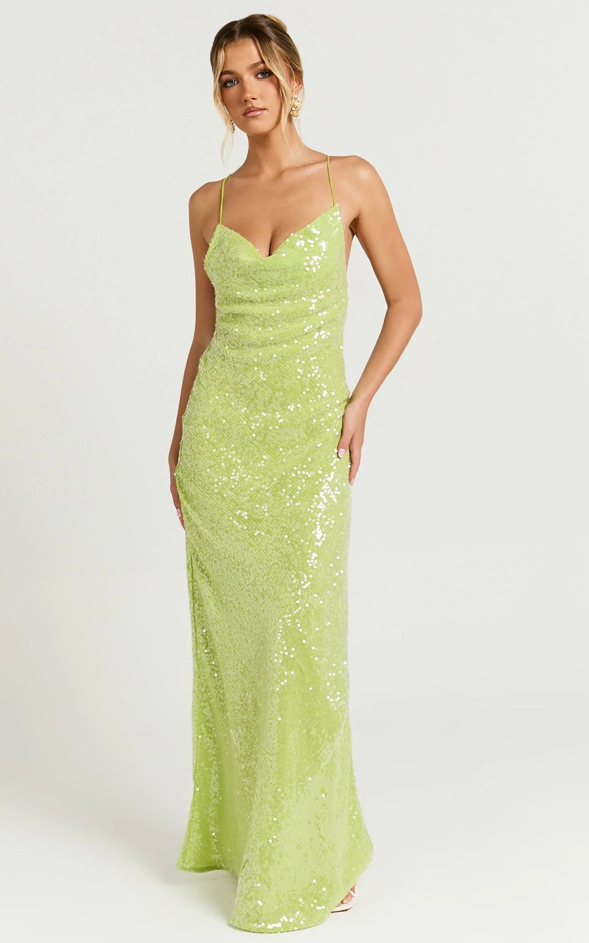 Payton Maxi Dress - Cowl Neck Low Back Dress in Green