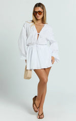 Felix Mini Dress - Front Tie Bishop Sleeve Dress in White