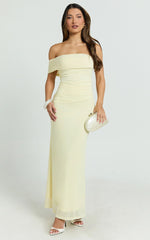 Jerlie Maxi Dress - One Shoulder Mesh Dress in Lemon