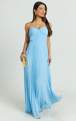 Dannika Maxi Dress - Blue Pleated Dress in Blue