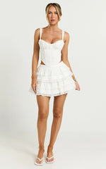 Pascal Mini Skirt - Lace Trim Tiered Skirt in Ivory