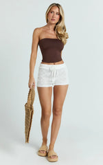 Laurel Shorts - Drawstring Crochet Mini Shorts in Off White