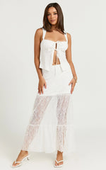 Emilia Maxi Skirt - Lace Gathered Panel Maxi Skirt in White