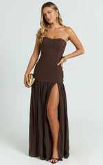 Jocelyn Maxi Dress - Strapless Ruched Fit And Flare Dress in Chocolate