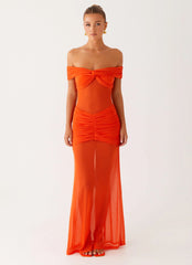 Charming Off Shoulder Maxi Dress - Orange