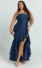 Bailey Maxi Dress - Asymmetrical Tiered Ruffle Dress in Navy