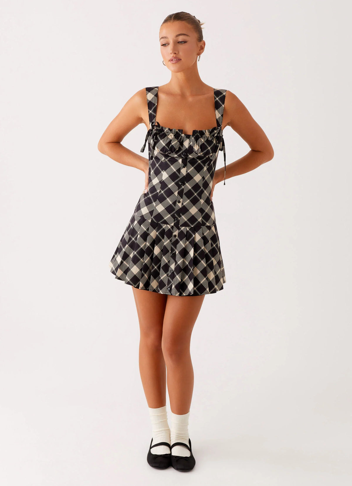 Tuni Mini Dress - Taupe Check
