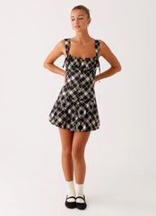 Tuni Mini Dress - Taupe Check