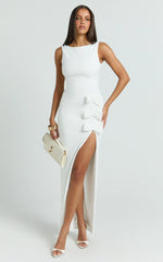 Blake Maxi Dress - Boat Neck Bow Bodycon Dress in White