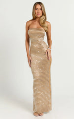 Joyce Maxi Dress - Heat Press Strapless Dress in Nude