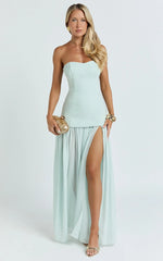 Jocelyn Maxi Dress - Strapless Ruched Fit And Flare Dress in Mint