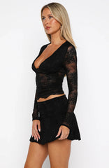 Be Our Guest Embellished Lace Mini Skirt Black