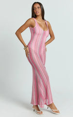 Julia Maxi Dress - Scoop Neck Low Back Bodycon Dress in Bright Pink
