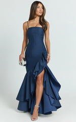 Bailey Maxi Dress - Asymmetrical Tiered Ruffle Dress in Navy