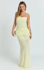 Hudgens Maxi Dress - Georgette Halter Draped Skirt Dress in Lemon