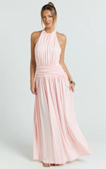 Quinn Maxi Dress - Low Back Halter Neck Dress in Pink