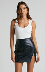 In The Name of Love Mini Skirt - Faux Leather Skirt in Black