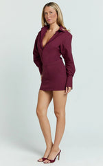 Lorrie Mini Dress - Long Sleeve Shirt Dress in Wine