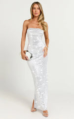 Joyce Maxi Dress - Heat Press Strapless Dress in Silver