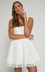 Lilia Mini Dress - Corset Scoop Neck Fit And Flare Dress in White