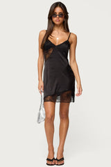 Asymmetric Lacey Satin Effect Mini Dress