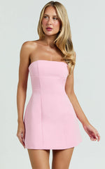 Catharine Mini Dress - Strapless A Line Dress in Pink