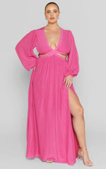 Paige Maxi Dress - Side Cut Out Balloon Sleeve Dress in Pink