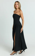 Nadiane Maxi Dress - Strapless Asymmetric Drop Waist Dress in Black