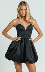 Roland Mini Dress - Strapless Drop Waist Fit And Flare Dress in Black