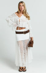 Safiya Maxi Skirt - Mid Waist Lace Skirt With Slip in White