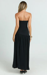 Nadiane Maxi Dress - Strapless Asymmetric Drop Waist Dress in Black