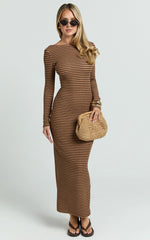 Rumi Maxi Dress - Long Sleeve Bodycon Dress in Chocolate