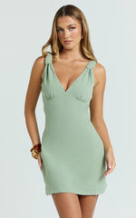 Gabrielle Mini Dress - Knot Strap Detail Mini Dress in Sage