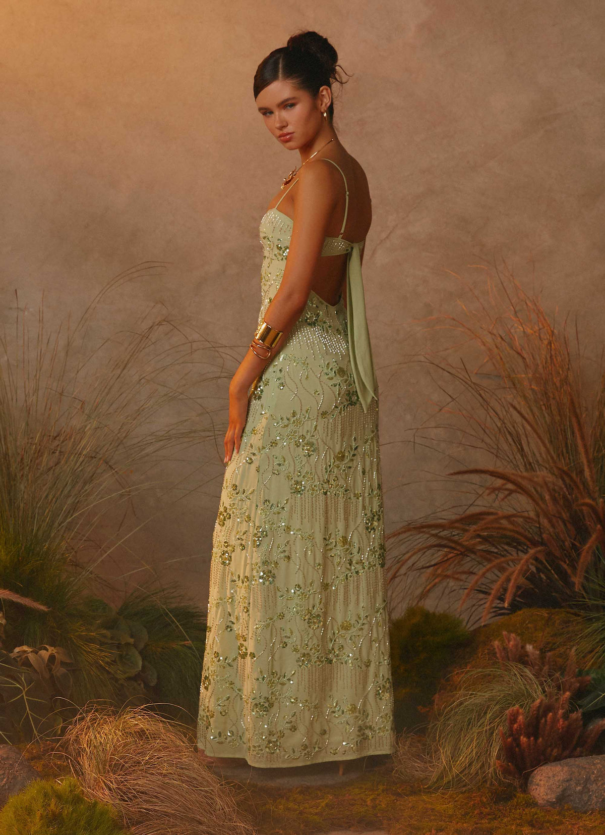 Celandine Beaded Maxi Dress - Lime