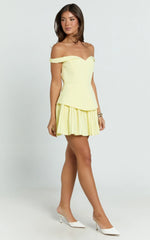 Izara Mini Dress - Off Shoulder Pleated Dress in Lemon