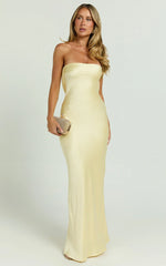 Charlita Maxi Dress - Strapless Cowl Back Satin Dress in Butter Yellow