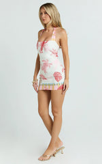 Gillian Mini Dress - Halter Pencil Skirt Dress in Lobster Print