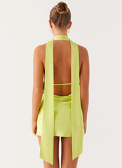 Alicia Satin Halter Mini Dress - Sunny Lime
