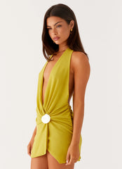 Eleanora Plunge Mini Dress - Lime
