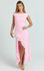 Judee Midi Dress - One Shoulder High Side Split Dress in Pink